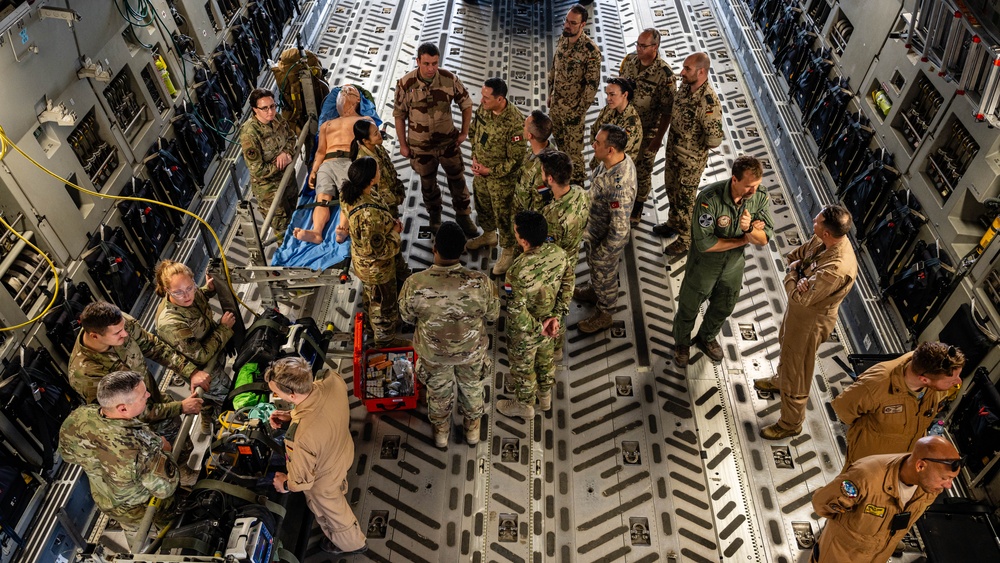 Combined Air Operation Center members attend a Pet the Jet event