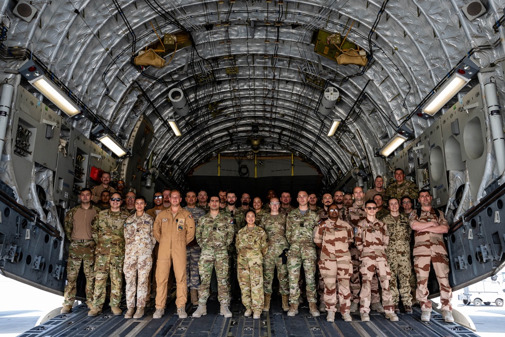 Combined Air Operation Center members attend a Pet the Jet event