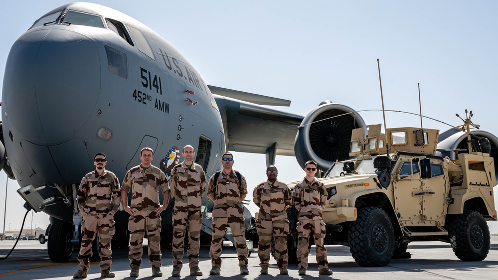 Combined Air Operation Center members attend a Pet the Jet event