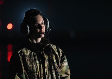 B-1B Lancers assigned to the 34th Expeditionary Bomb Squadron take off at Andersen AFB in support of BTF 25-1