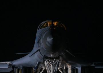 B-1B Lancers assigned to the 34th Expeditionary Bomb Squadron take off at Andersen AFB in support of BTF 25-1