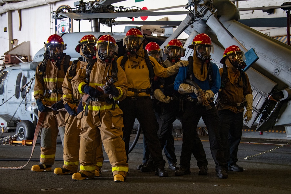 USS America (LHA 6) Conducts Aviation Firefighting Drill