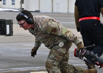 34th EBS B-1B Lancer arrives at Misawa Air Base to conduct a hot pit refuel during BTF 25-1