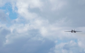 The 34th Expeditionary Bomb Squadron B-1B Lancer continues to conduct hot pit refuel operations during BTF 25-1 at Misawa Air Base, Japan