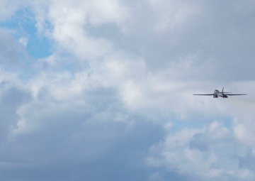 The 34th Expeditionary Bomb Squadron B-1B Lancer continues to conduct hot pit refuel operations during BTF 25-1 at Misawa Air Base, Japan