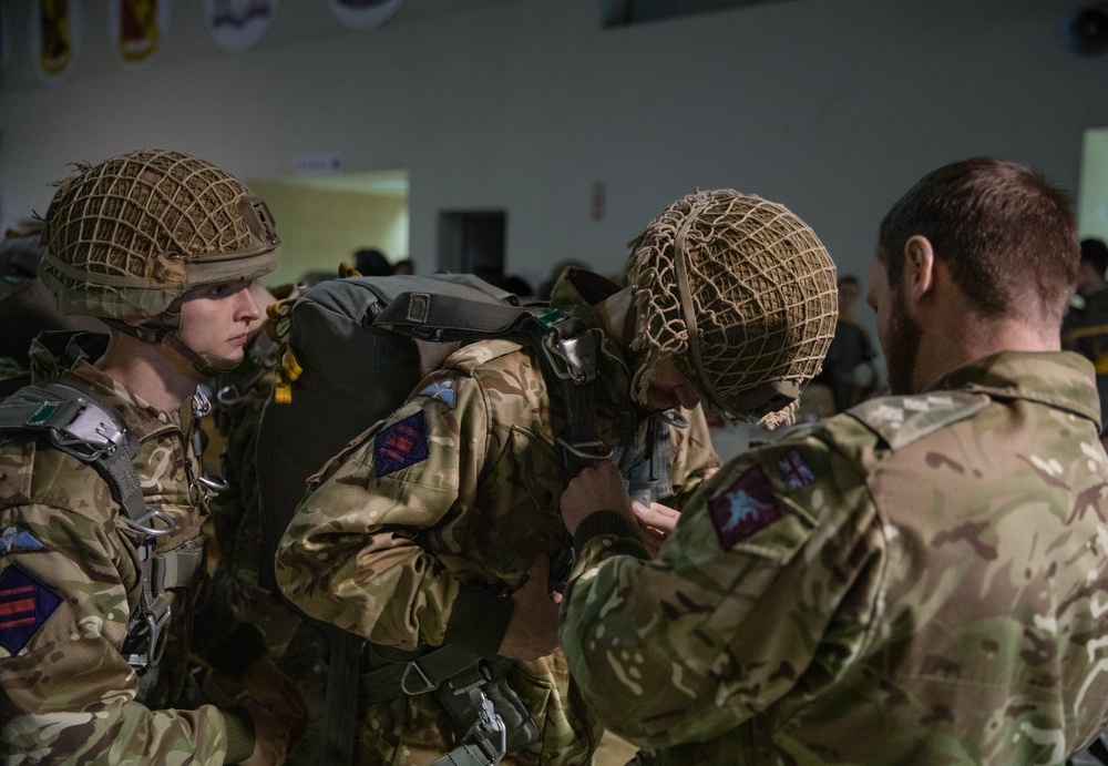 173rd Airborne Brigade prepares for an airborne jump with British army