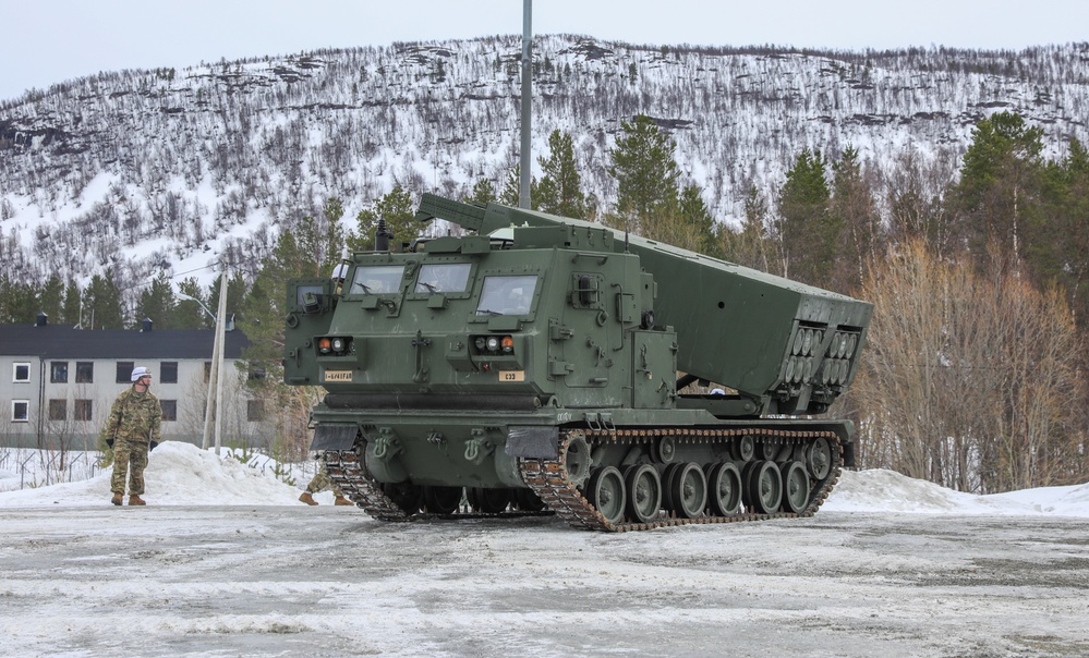 MLRS Battalion conducts reload on M270A2 during exercise in Norway