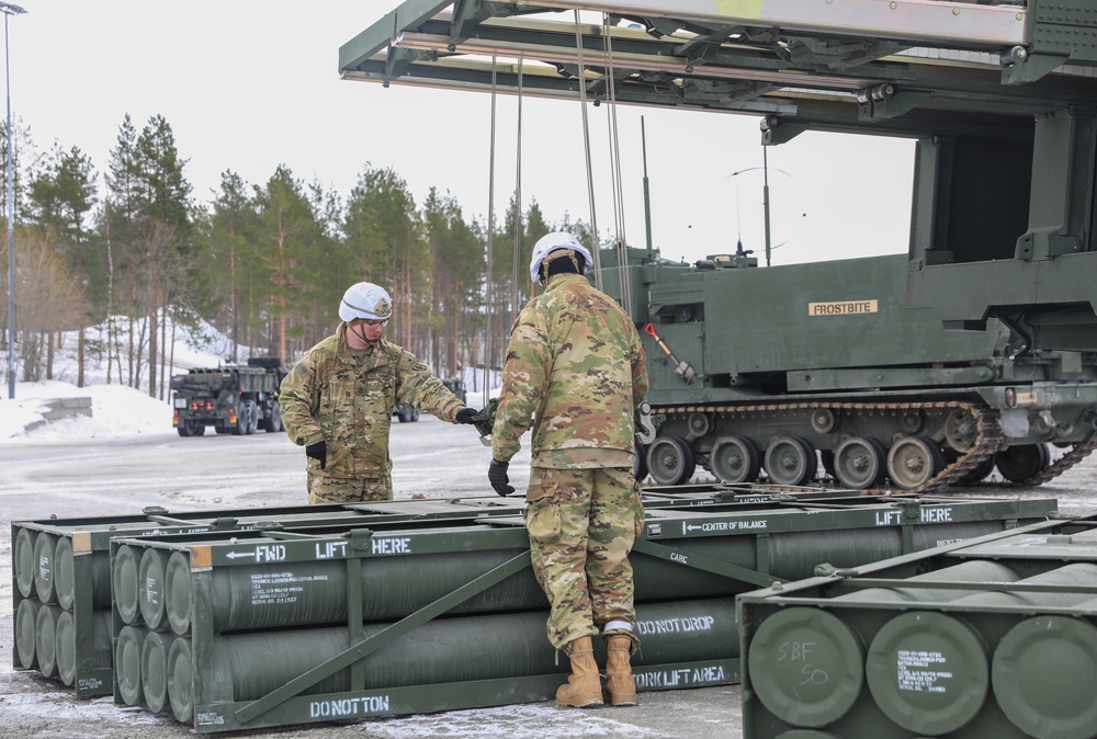 MLRS Battalion conducts reload on M270A2 during exercise in Norway