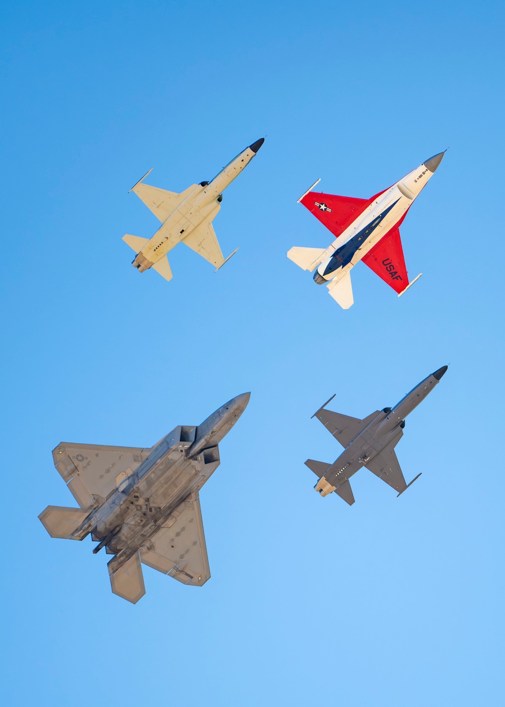 F-22 Raptor performs alongside two Tigers and a Falcon