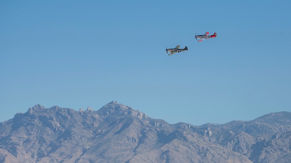 F-22 Raptor performs alongside two Tigers and a Falcon