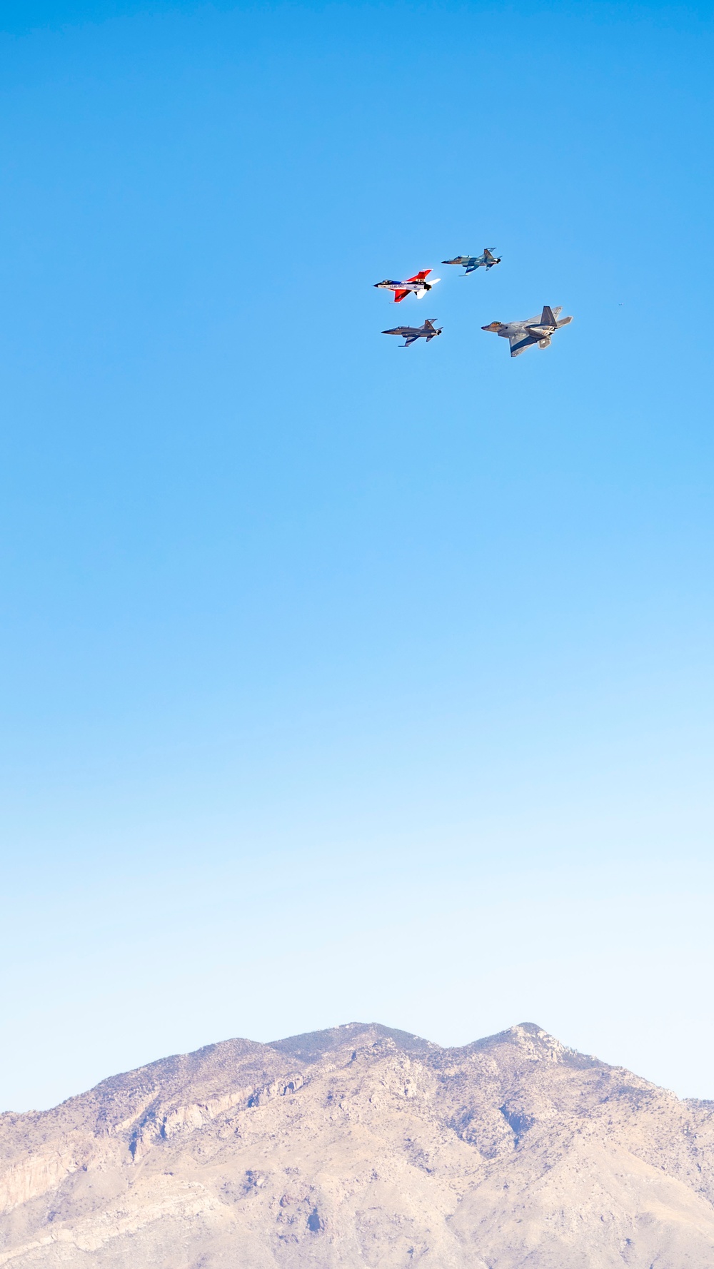 F-22 Raptor performs alongside two Tigers and a Falcon