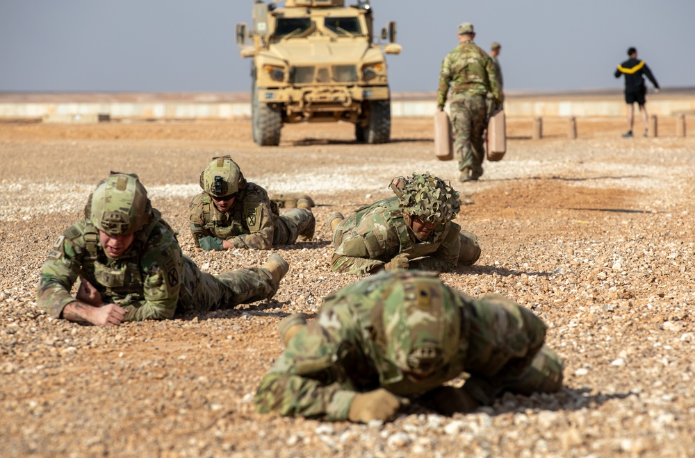 10th Mountain Division Soldiers Tackle 25-Meter High Crawl in EPFA at Al Tanf Garrison