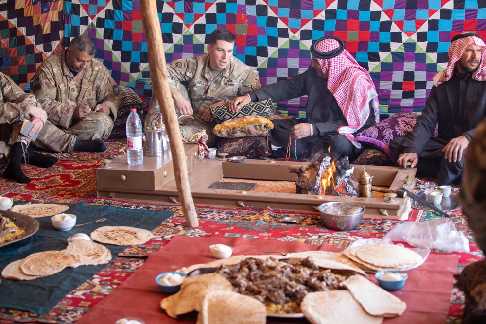 Syrian Free Army and U.S. Soldiers Share a Meal After Key Leader Engagement in the Deconfliction Zone