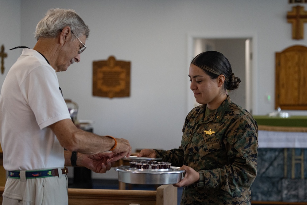 U.S. Navy Sailors with Marine Wing Support Squadron 272 provide religious services in the Bahamas