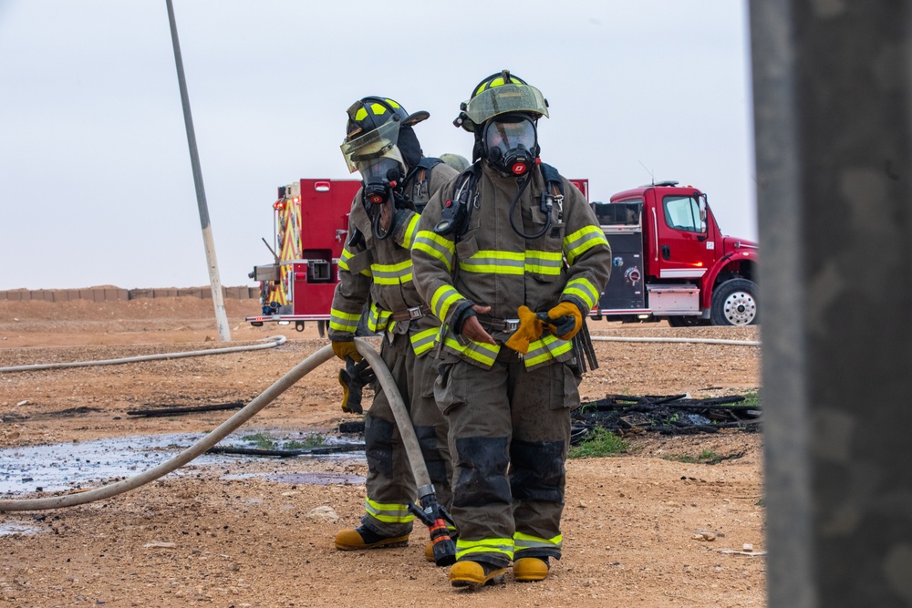 QRF, Firefighters, and EOD Conduct Joint Base Defense Exercise at AAAB