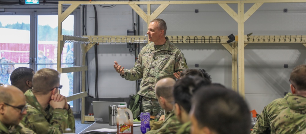 Army Chaplain conducts resiliency briefing before field training exercise in Norway