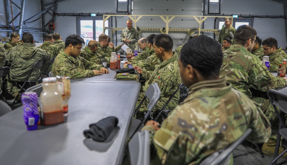 Army Chaplain conducts resiliency briefing before field training exercise in Norway