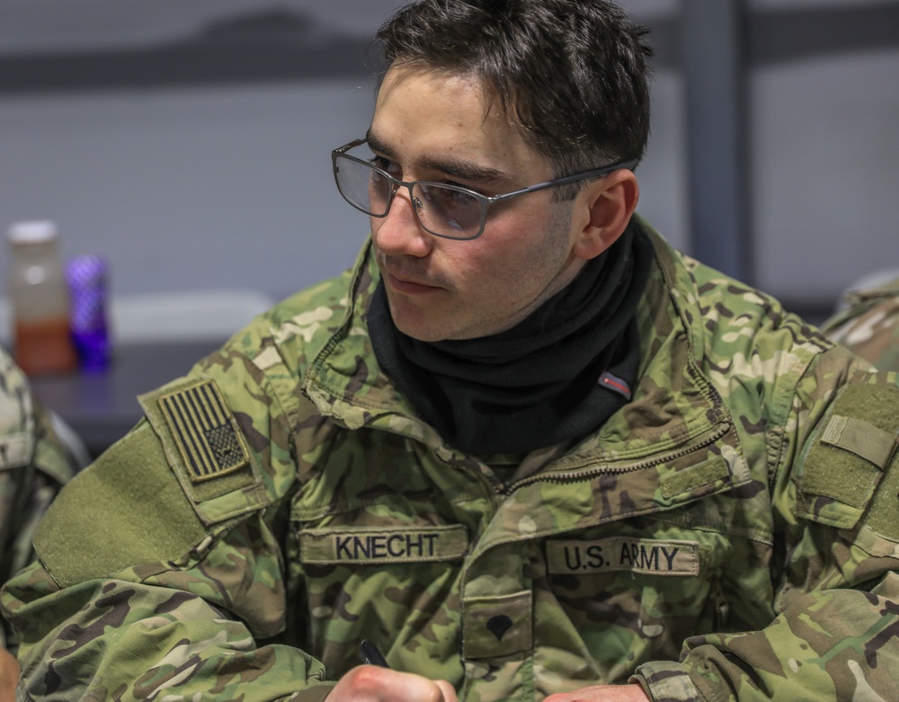 Army Chaplain conducts resiliency briefing before field training exercise in Norway