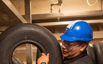 USS Ronald Reagan (CVN 76) performs maintenance and inventories equipment