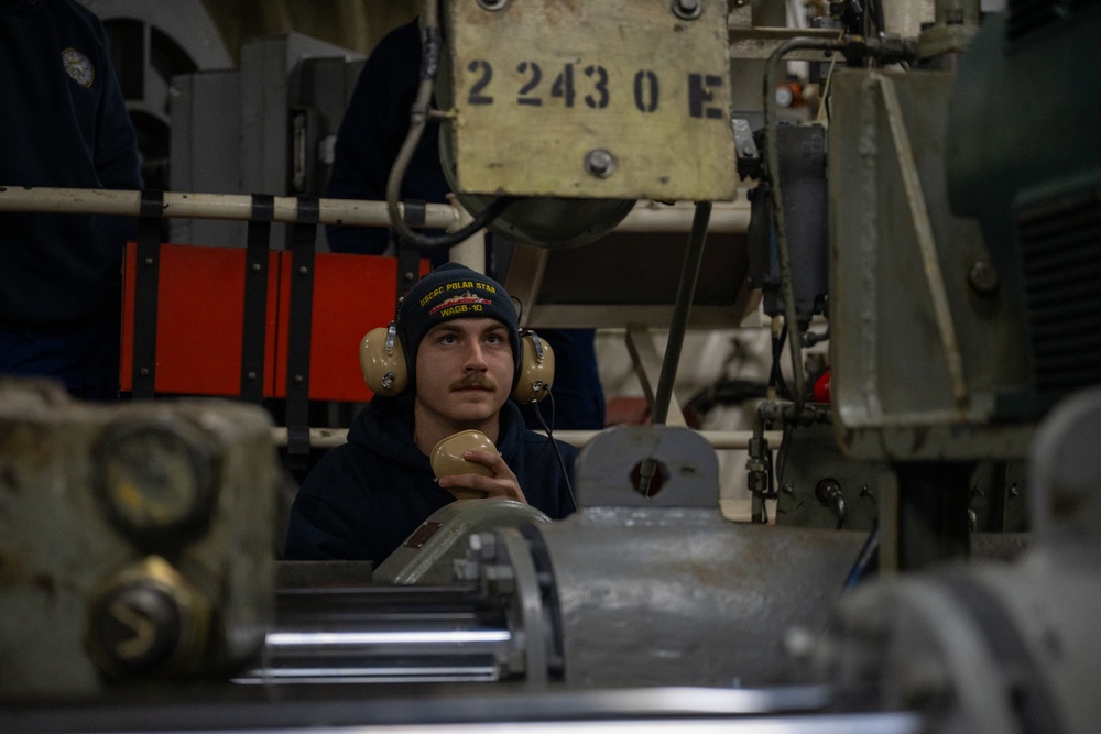 USCGC Polar Star (WAGB 10) conducts navigation and seamanship training in McMurdo Sound during Operation Deep Freeze