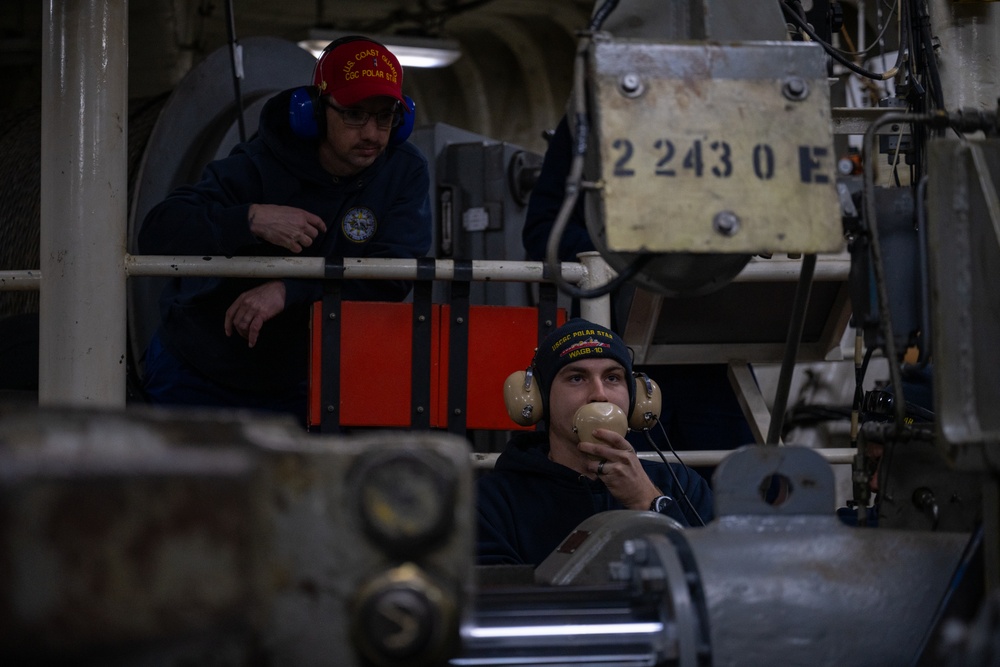 USCGC Polar Star (WAGB 10) conducts navigation and seamanship training in McMurdo Sound during Operation Deep Freeze