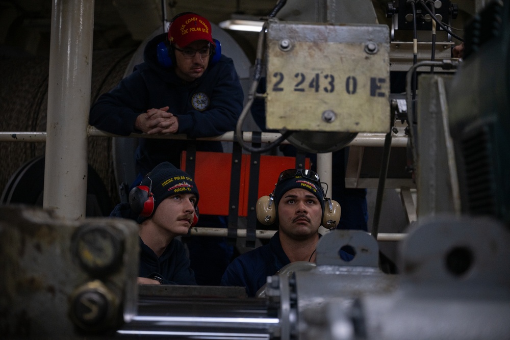 USCGC Polar Star (WAGB 10) conducts navigation and seamanship training in McMurdo Sound during Operation Deep Freeze