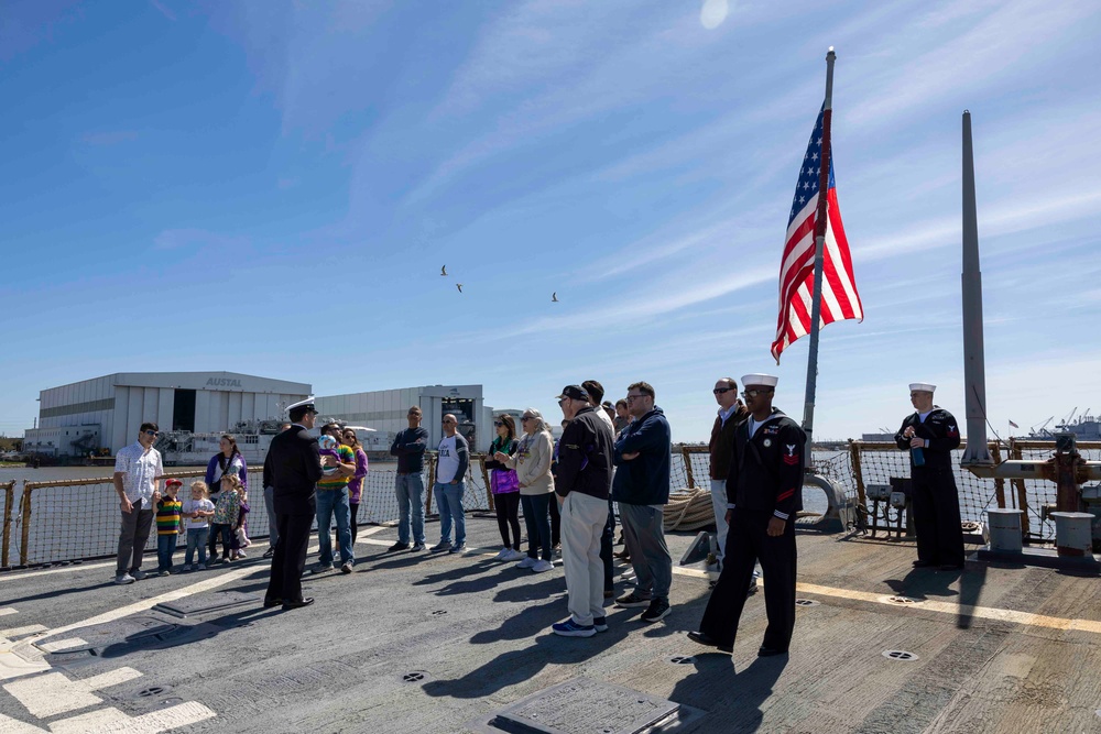 Visitors tour USS McFaul during Mardi Gras 2025