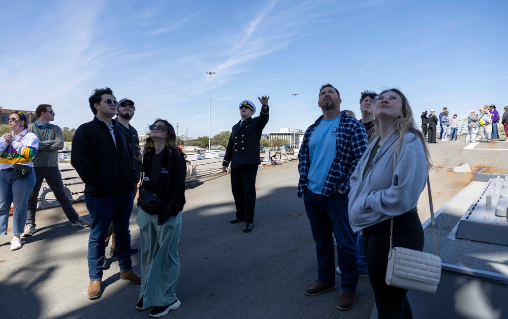 Visitors tour USS McFaul during Mardi Gras 2025