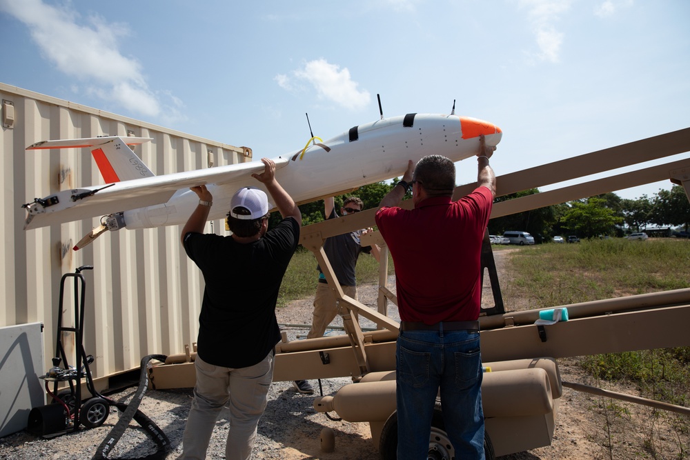 U.S. armed forces launch a target drone during a simulated maritime strike with the Thai, Republic of Korea, Singaporean armed forces during Cobra Gold