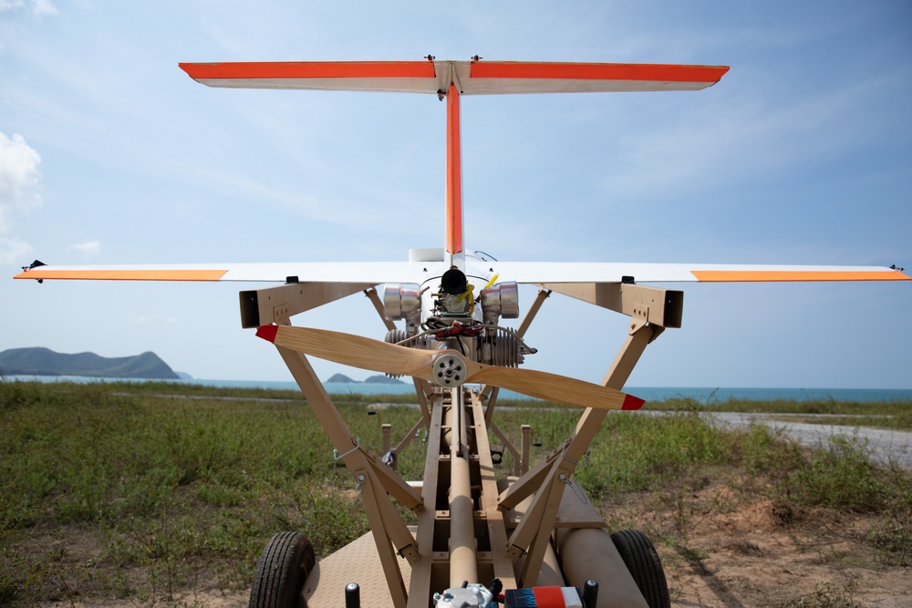 U.S. armed forces launch a target drone during a simulated maritime strike with the Thai, Republic of Korea, Singaporean armed forces during Cobra Gold