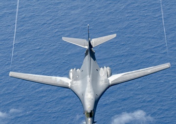 34th Expeditionary Bomb Squadron B-1B Lancers conduct aerial refueling in support of Bomber Task Force 25-1