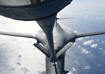 34th Expeditionary Bomb Squadron B-1B Lancers conduct aerial refueling in support of Bomber Task Force 25-1