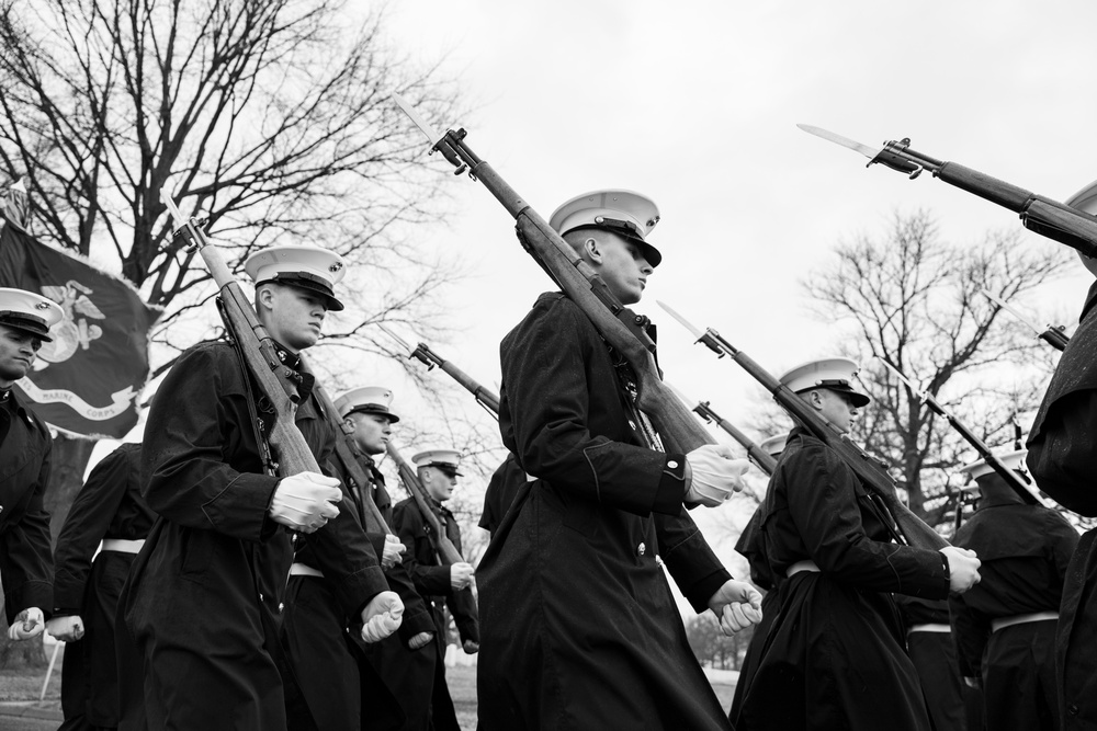 Military Funeral Honors with Funeral Escort are Conducted for U.S. Marine Corps Lt. Gen. Norman Smith in Section 55