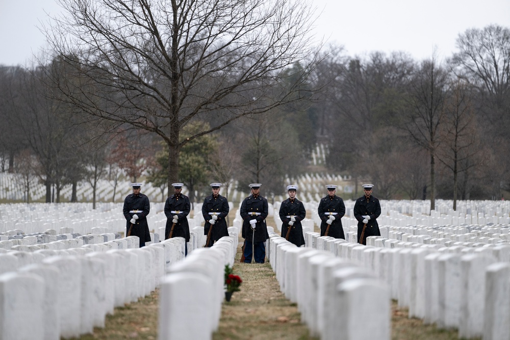 Military Funeral Honors with Funeral Escort are Conducted for U.S. Marine Corps Lt. Gen. Norman Smith in Section 55