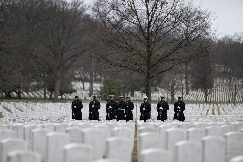 Military Funeral Honors with Funeral Escort are Conducted for U.S. Marine Corps Lt. Gen. Norman Smith in Section 55