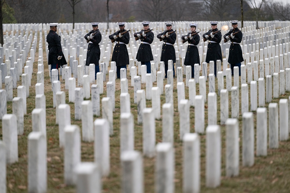 Military Funeral Honors with Funeral Escort are Conducted for U.S. Marine Corps Lt. Gen. Norman Smith in Section 55