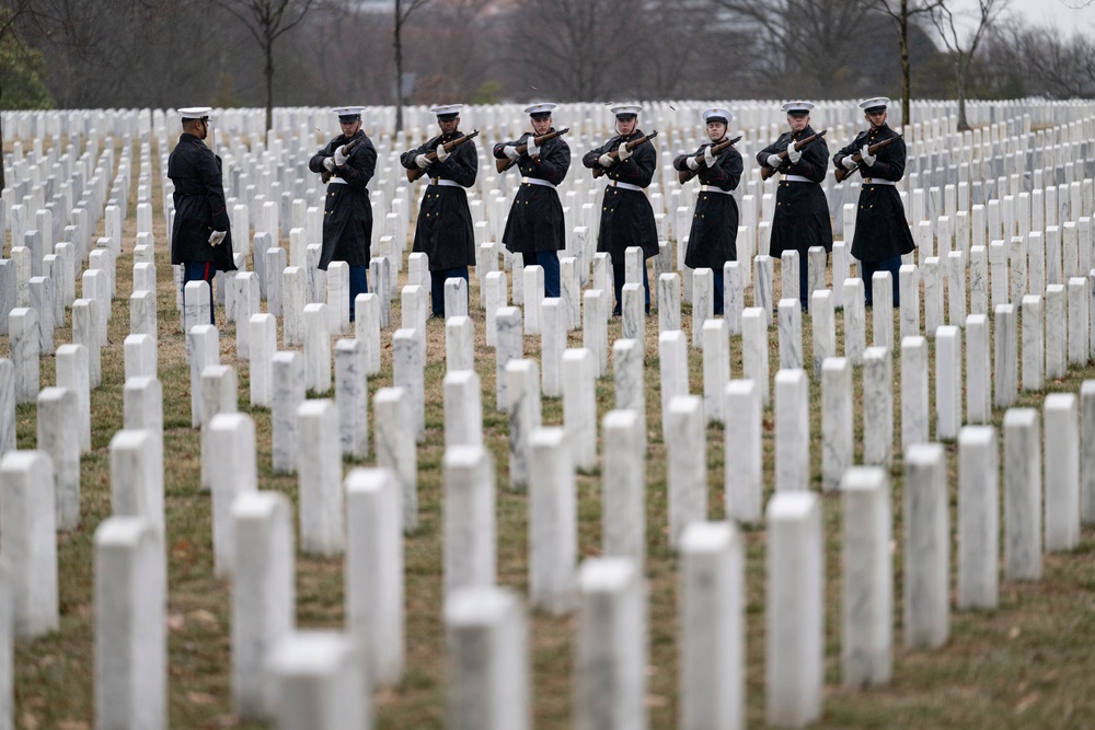 Military Funeral Honors with Funeral Escort are Conducted for U.S. Marine Corps Lt. Gen. Norman Smith in Section 55