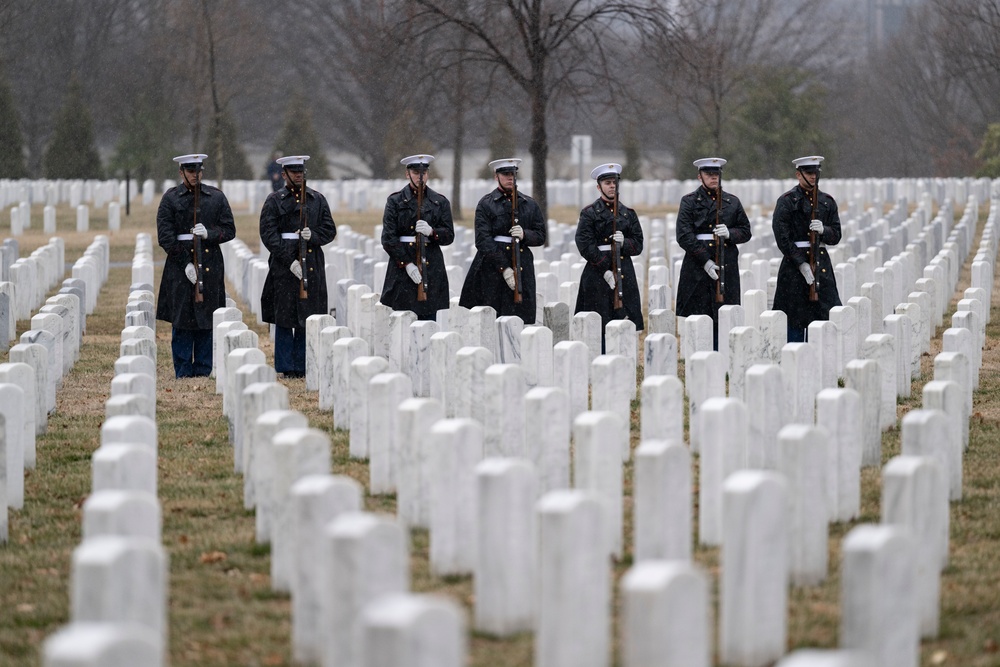 Military Funeral Honors with Funeral Escort are Conducted for U.S. Marine Corps Lt. Gen. Norman Smith in Section 55