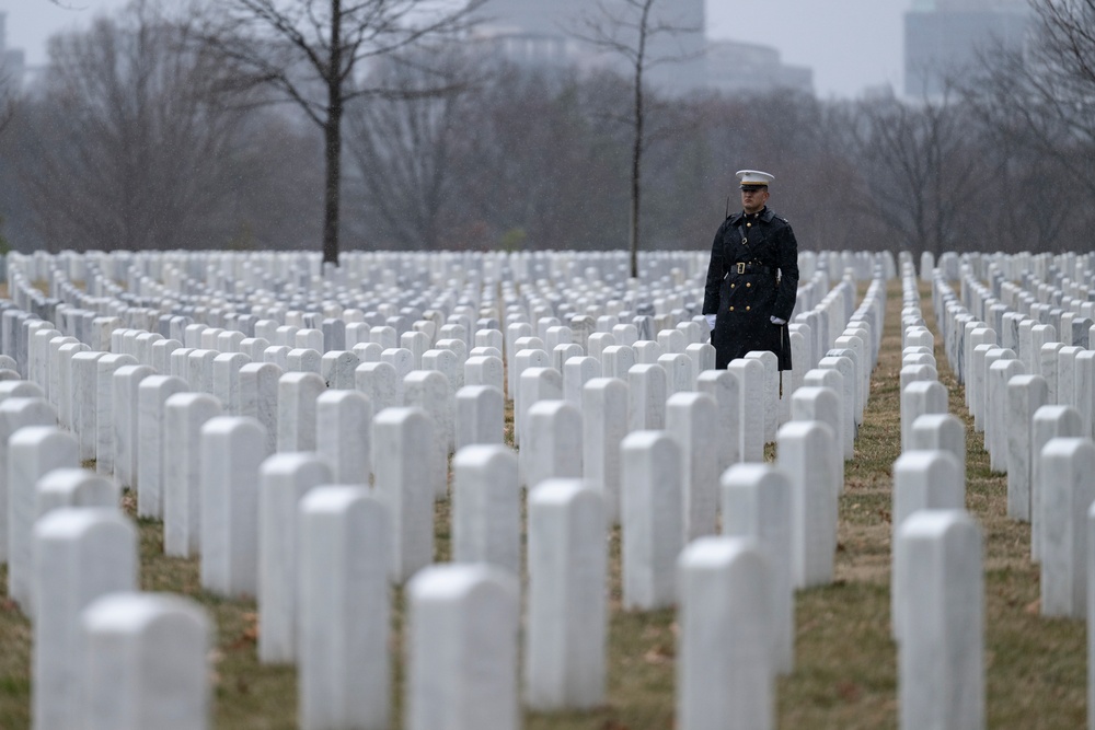 Military Funeral Honors with Funeral Escort are Conducted for U.S. Marine Corps Lt. Gen. Norman Smith in Section 55