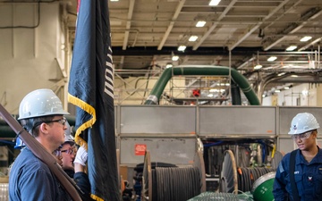 USS Ronald Reagan (CVN 76) Sailors conduct honor guard practice