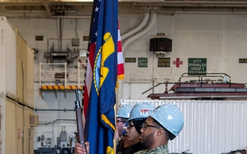 USS Ronald Reagan (CVN 76) Sailors conduct honor guard practice