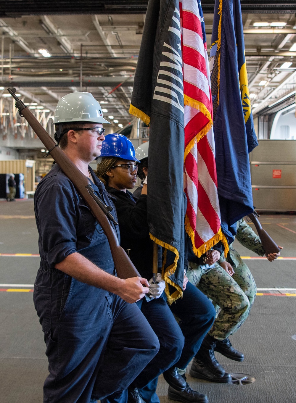 USS Ronald Reagan (CVN 76) Sailors conduct honor guard practice