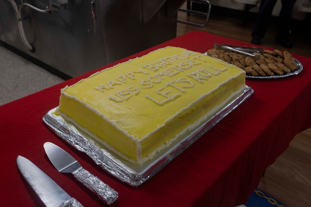 QUART 25.2: U.S Marines and Sailors celebrate the USS Somerset’s 11th birthday