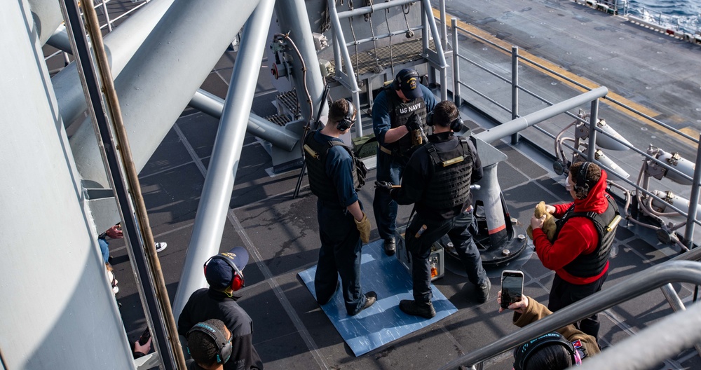 Crew Serve Weapon Shoot aboard USS America (LHA 6)