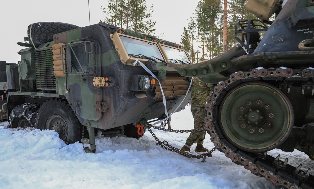 MLRS battalion maintenance crew conducts recovery operations during exercise in Norway