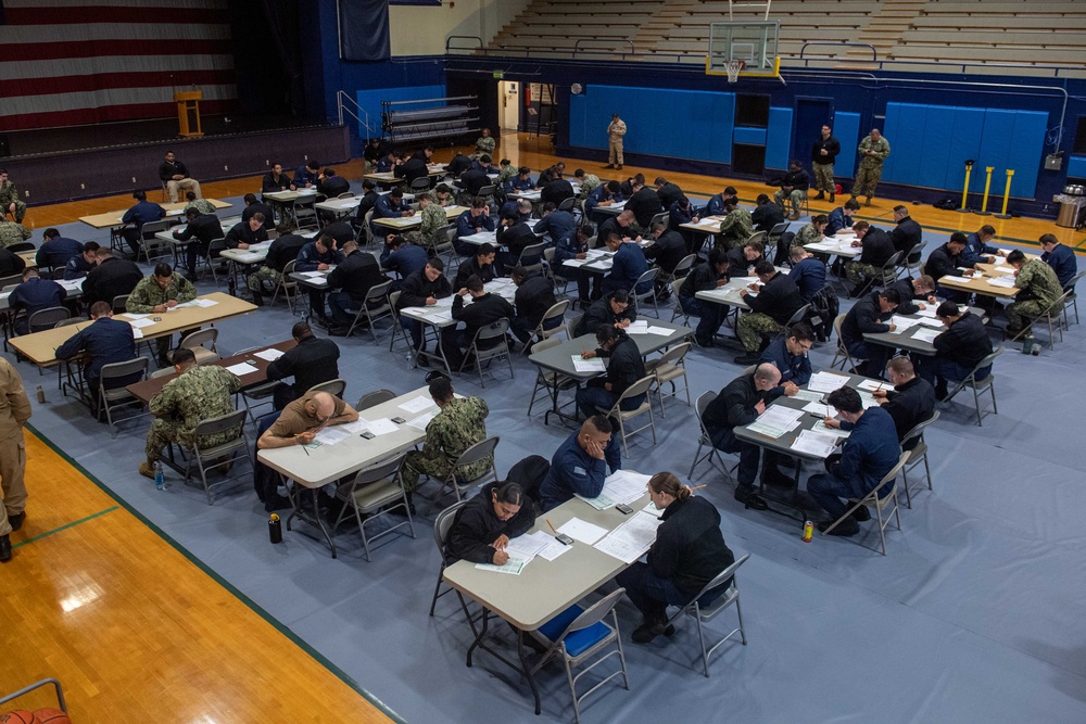 USS Ronald Reagan (CVN 76) Sailors take Navy-wide E-6 advancement exam