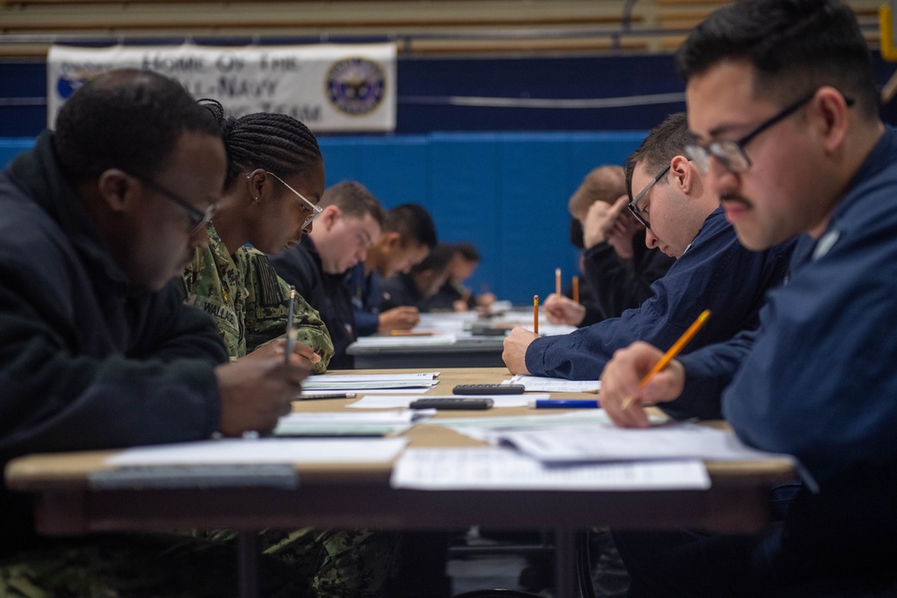 USS Ronald Reagan (CVN 76) Sailors take Navy-wide E-6 advancement exam