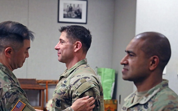 Army garrison Soldiers in Korea don Eighth Army patches