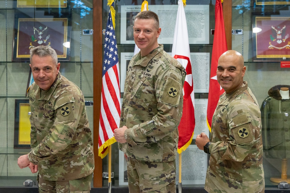 Army garrison Soldiers in Korea don Eighth Army patches
