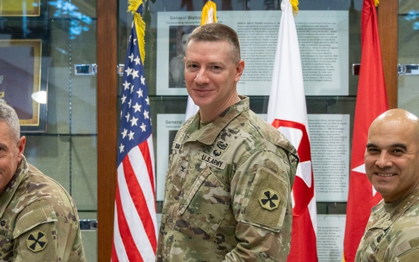Army garrison Soldiers in Korea don Eighth Army patches